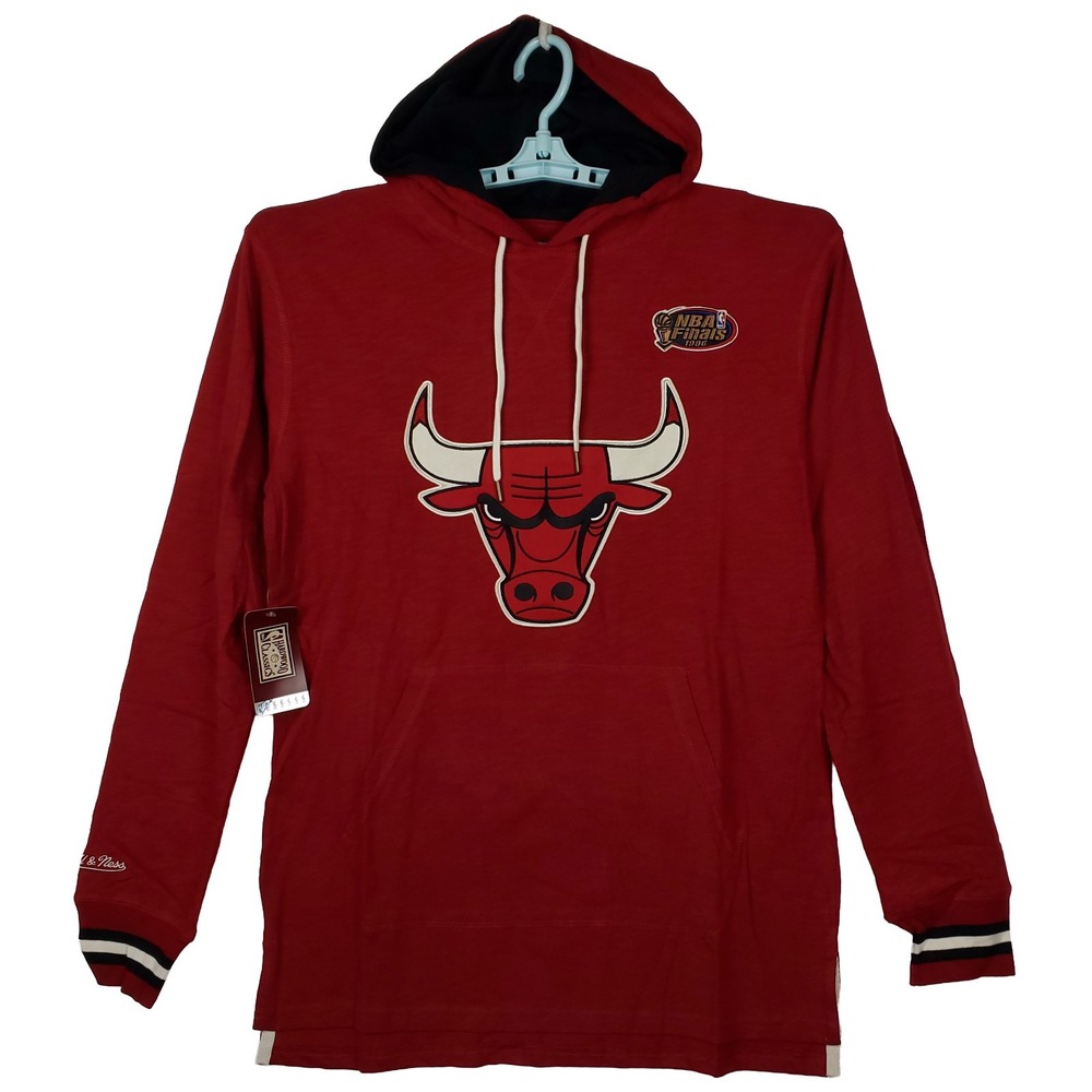 Chicago Bulls Mitchell & Ness NBA Medium Hooded‎ Longsleeve Fabric Logo Red NWT